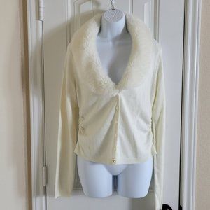 Copper Key - Off White (Cream) Faux-Fur Knit Cardigan